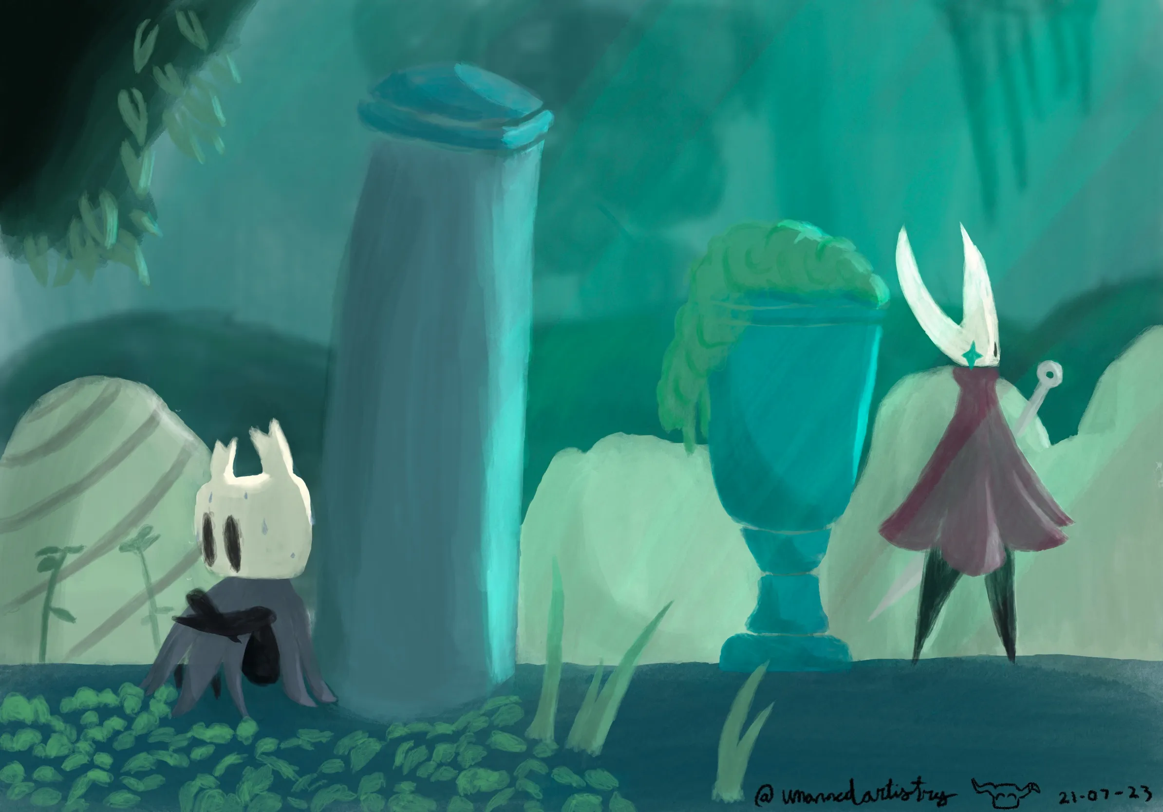 The Knight hides from Hornet