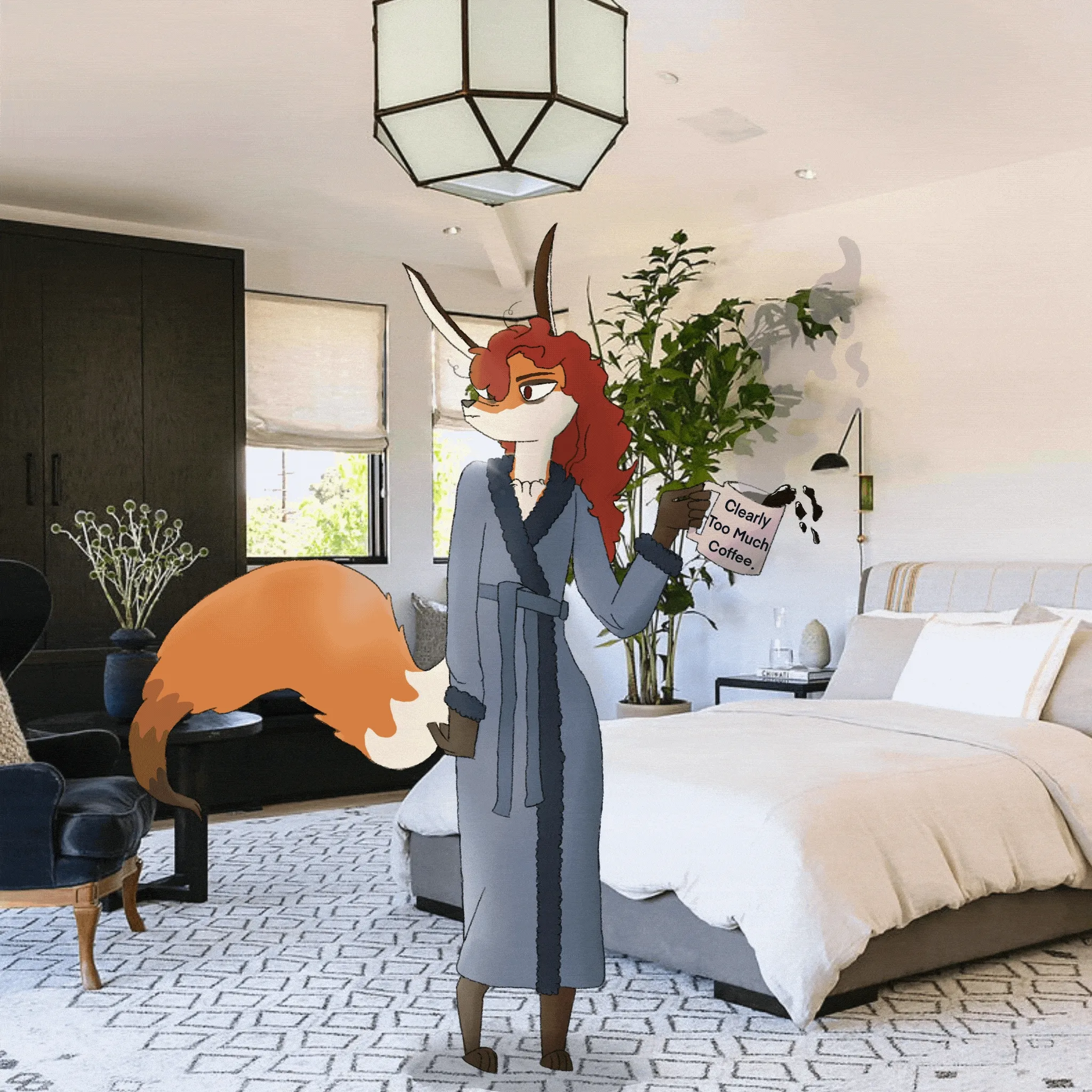 a very tired fox named William has not quite enough coffee